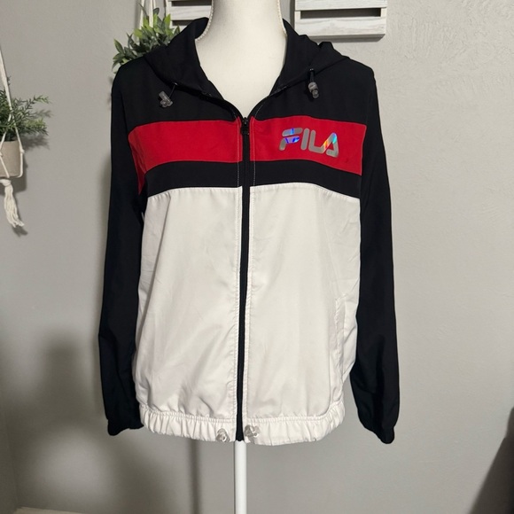 FILA Windbreaker  Color Block Hooded Full Zip Women's Lightweight Jacket Small - Picture 1 of 13
